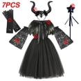 thumbnail image 5 of Disfraz de maléfica de Disney para niñas, vestido de lujo para Halloween, Glam Gownprom negro, Cosplay para niños, ropa de bruja de Reina demonio, 5 of 5