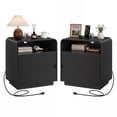 thumbnail image 5 of Hiaso Nightstand Set of 2 with Charging Station, Small Sofa Table with Storage Open Shelf, Wooden Storage Cabinet for Living Room, Black Finish, 5 of 9