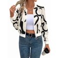 thumbnail image 2 of Women'S Printed Zip Up Jacket Long Sleeve Baseball Collar Crop Coat Outerwear White L, 2 of 8