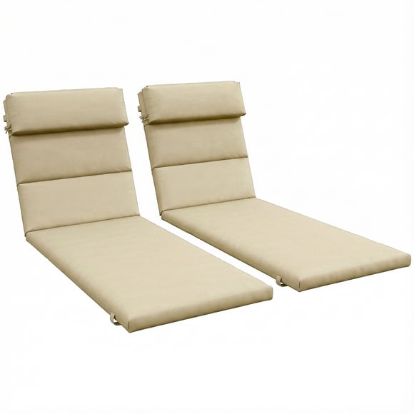 Outsunny Outdoor Lounge Chair Cushions with Back Ties, Set of 2, Beige