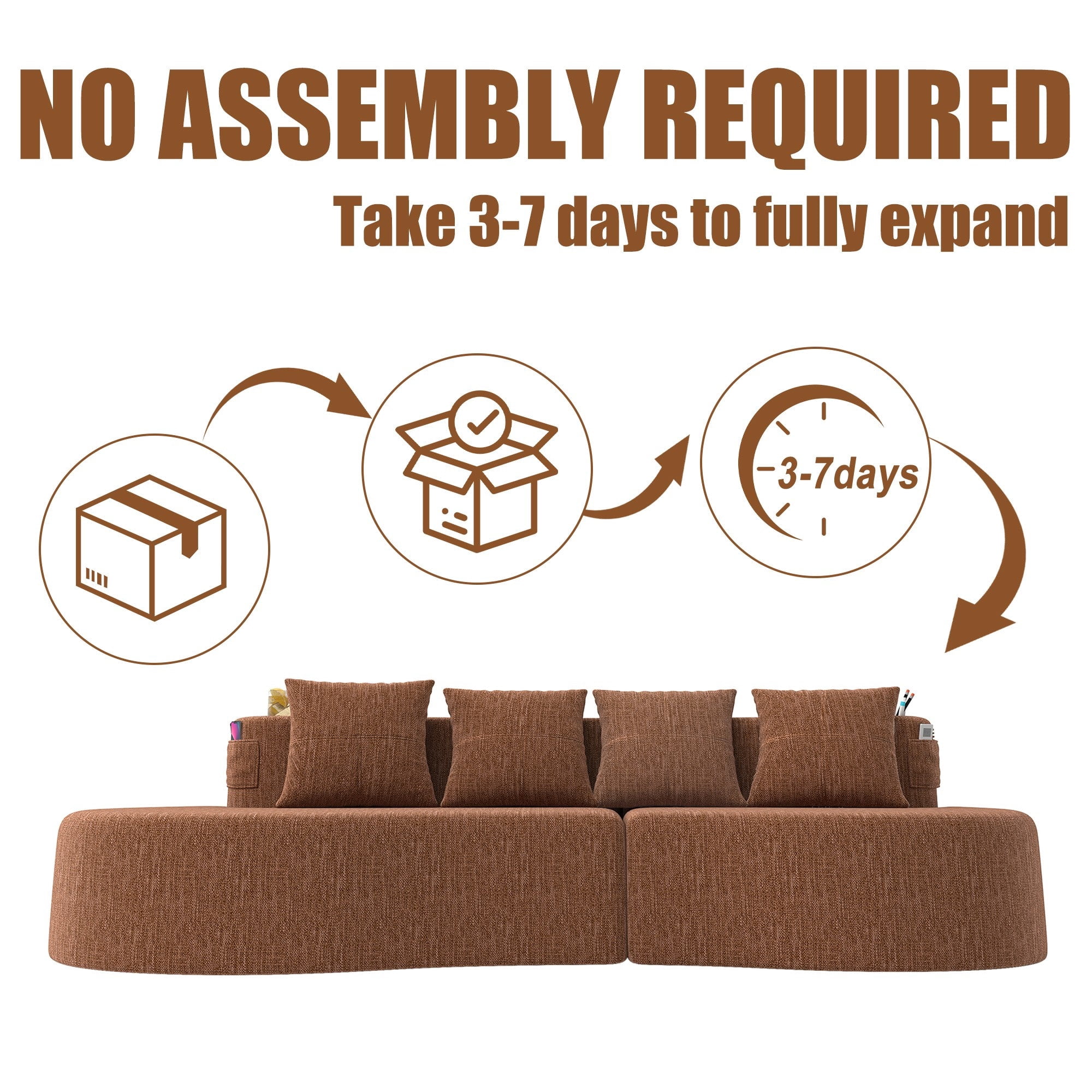 Sailvan Modern Curved Sectional 3 Seat Sofa,Minimalist Half Moon Modular Couch for Living Room,Office and Apartment,Soft Chenille Fabric Orange