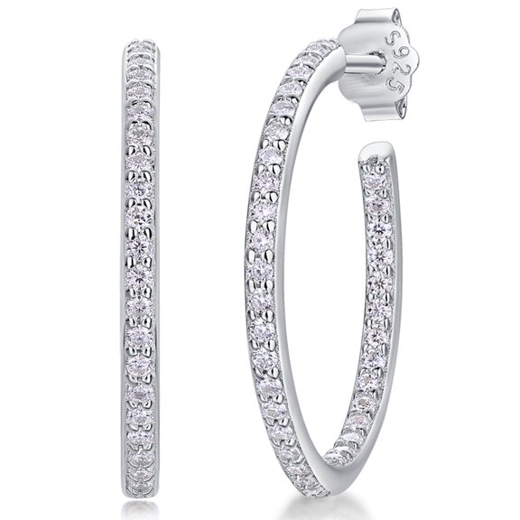 JIUZUAN 0.7CT Silver Moissanite Medium Inside-Out Hoop Earrings Sparkle Gifts