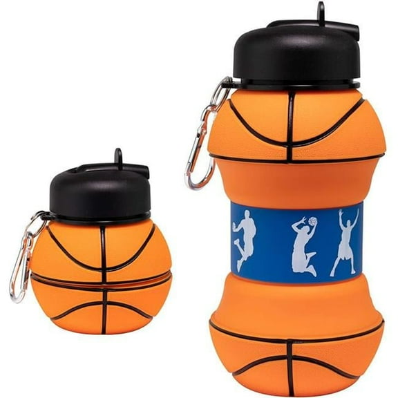 18 oz Collapsible Silicone Basketball Water Bottle