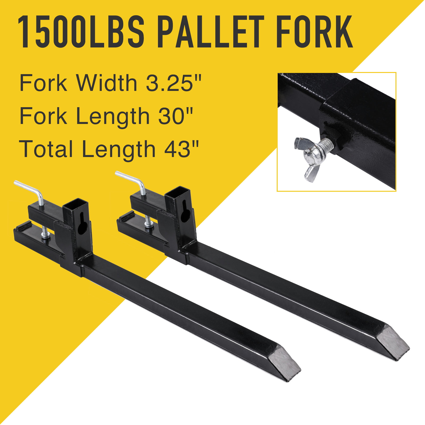 Pallet Fork 30" 43" 1500lb Capacity Clamp on for Loader Bucket Skidsteer Tractor 