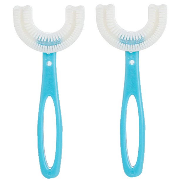 Juego de 2 cepillos de dientes para niños en forma de U de 12,5 cm para toda la boca