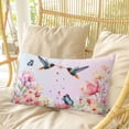 thumbnail image 4 of Pink Flower Pillow Covers, Linen Long Throw Pillow Case, Spring Floral Elegant Butterflies Birds Farmhouse Holiday Pillow Protector Decorative Cushion Cover for Living Room/Bedroom 12" x 20", 4 of 8