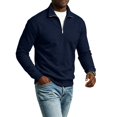 thumbnail image 2 of Mens Quarter Zip Pullover Sweater Lightweight Mock Neck Slim Fit Pullover Knit Casual Polo Sweaters Navy L, 2 of 8