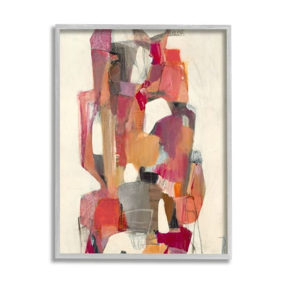 Stupell Industries Centered Geometric Shapes Abstract Red Orange Design by Terri Burris, 11" x 14", Gray Framed