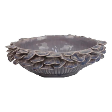 Benjara Kiana Decorative Bowl- Gray Ceramic- Flared Scales Rim Accent- 12 Inch