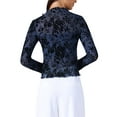 thumbnail image 3 of Women's Sheer Mesh Floral Tops Mock Neck Long Sleeve Sexy Shirt See Through Blouses S Navy Blue, 3 of 6