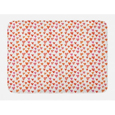 Heart Bath Mat, Watercolor Art Inspired Uneven Form Heart Shapes Valentine's Day Concept, Plush Bathroom Decor Mat with Non Slip Backing, 29.5" X 17.5", Burnt Orange and Pink, by Ambesonne