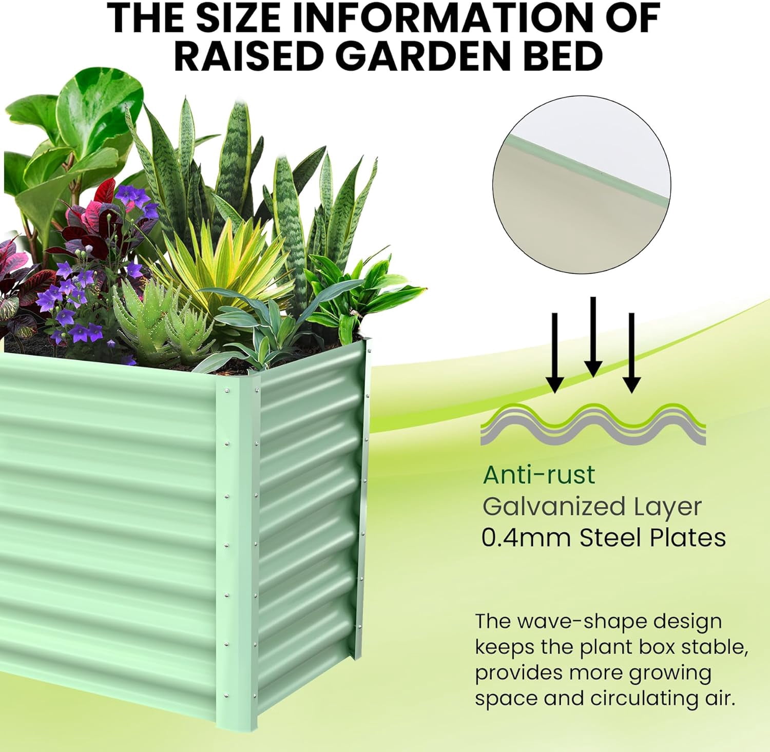 Lumiparty 8x4x2ft Metal Galvanized Raised Garden Bed, Ground Planter Box for Outdoor Vegetables Flowers, Green