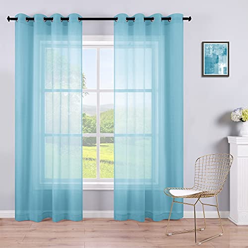 96 Inch Sheer Curtains Grommet 2 Panel, Teal Sheer Curtains 96 Inches Long