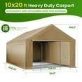 thumbnail image 2 of ECOLINEAR Carport 10x20 ft Heavy Duty Carport, Outdoor Potable Garage with Removable Sidewalls & Zipper Doors, Carport Canopy Anti UV All-Season Waterproof Tarp,Car Canopy for Cars,Boats,Yellow, 2 of 8