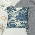 thumbnail image 2 of Asian Scenic Pillow Case Blue and Kelly Green Chinoiserie Euro Sham Pillow Cover Asian Cushion Cover  Accent Pillowcase Rustic Home Decor for Sofa Living Room Bedroom, 2 of 5