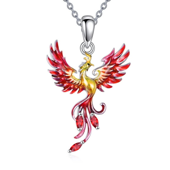 Phoenix Necklace for Women 925 Sterling Silver Red Phoenix Pendant Necklace Jewelry Gifts