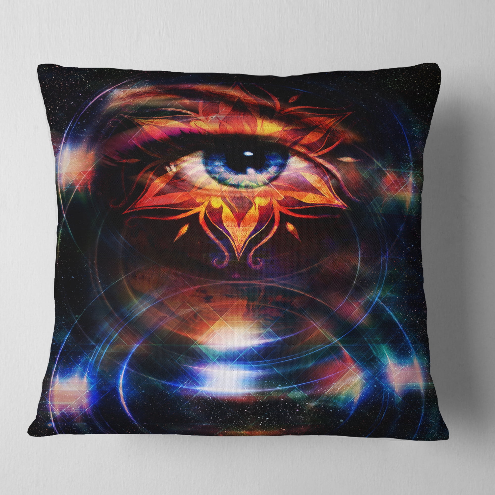 Designart Woman Eye with Fractal Star - Floral Throw Pillow - 18x18