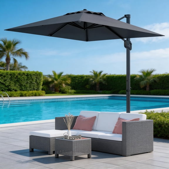 10x10 FT Cantilever Patio Umbrella Offset Hanging, Large Rectangle Outdoor Market Parasol with 360 Rotation, Aluminum Frame UPF 50 Canopy, Grey