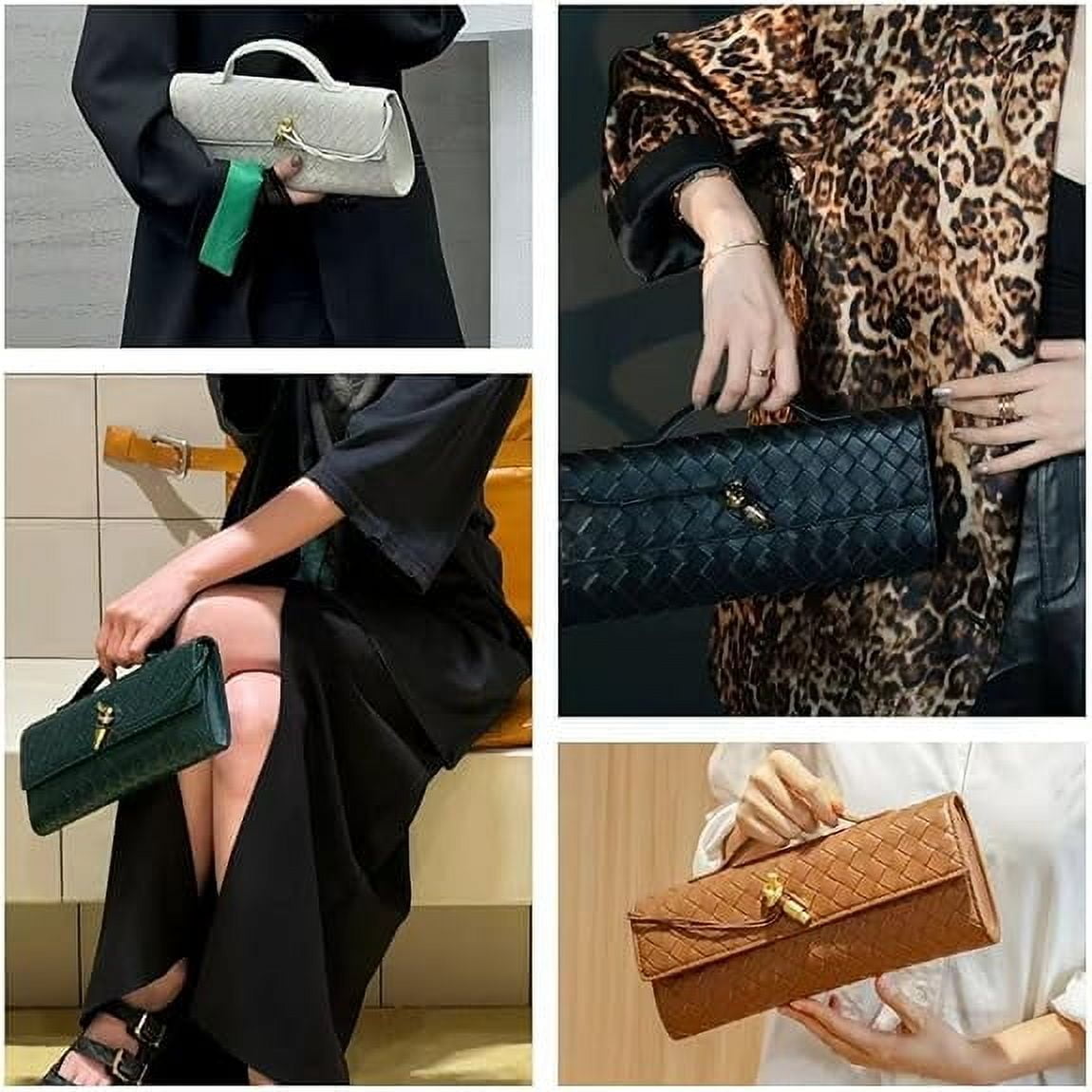 Women's Handmade Woven Evening Bag Casual Leather Shoulder Handbag Casual Crossbody Bags with Detachable Chain