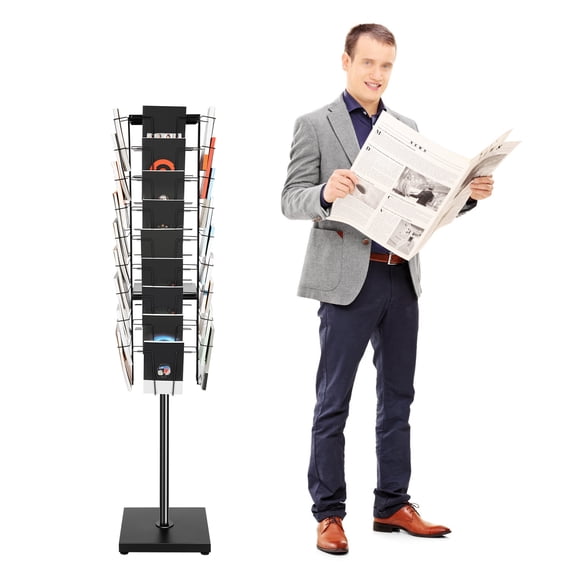 36 Pockets 360° Rotating Brochure Display Stand, Metal Floor Magazine Rack 132.3lbs Load Capacity with Anti-Slip Feet for Office Exhibition