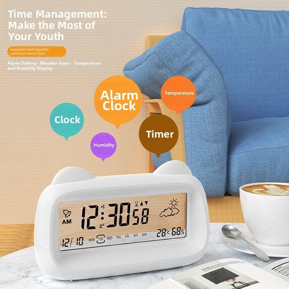 Transparent Lcd Digital Alarm Clock With Calendar Timer Temperature Humidity