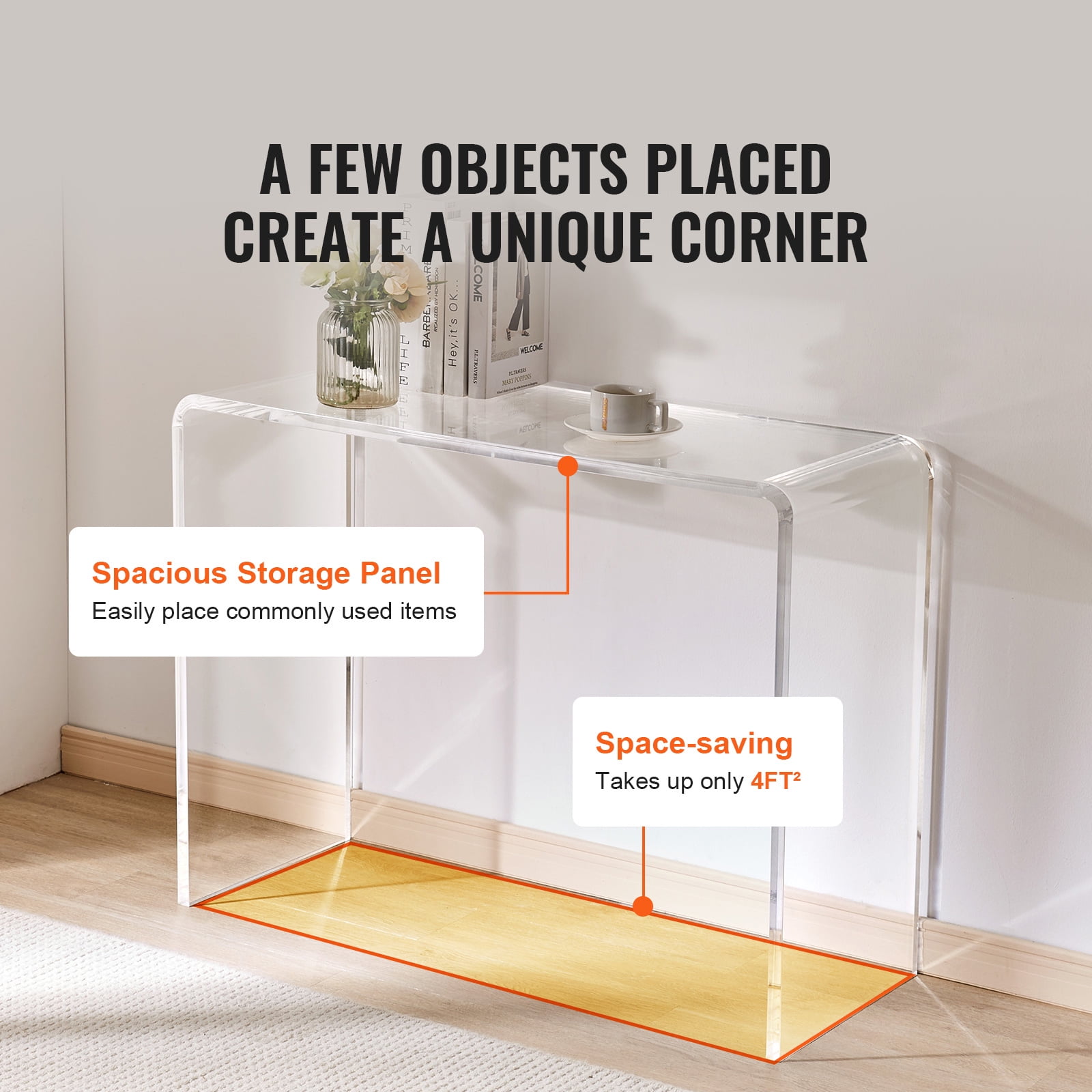 KFFKFF Clear Plexiglass Sofa Table, Transparent Plexiglass Accent Table, Acrylic Side Table with Dimensions 37.95x15x29.13 inch, Suitable for Entryway, Lounge, Dining Area