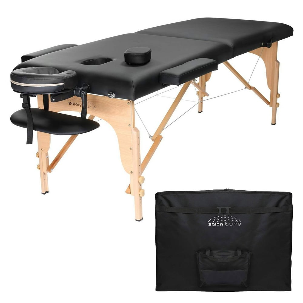 Saloniture Professional Portable Folding Massage Table with Carrying Case Black