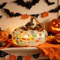 thumbnail image 5 of Fall Decor Halloween Pumpkin Decorations Hand Blown Glass Pumpkin Figurine Colorful Speckled Art Glass Pumpkin with Twisted Stem Tabletop Centerpiece for Home Desk Mantel, 5 of 6