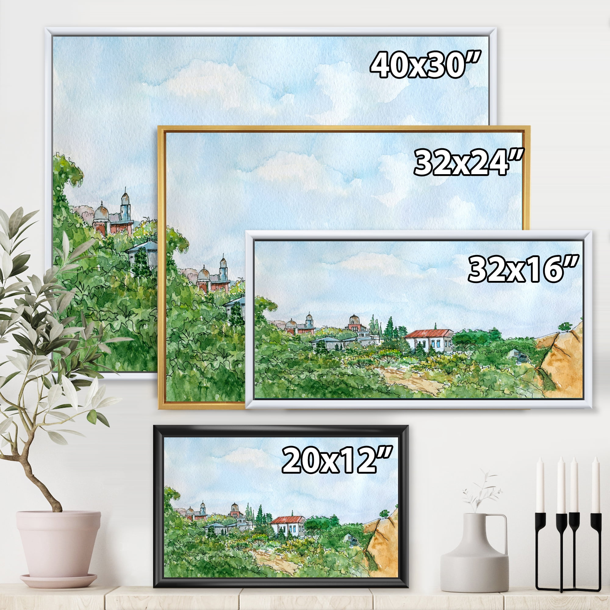 Designart 'White House With Red Roof In The Lush Green Countryside' Traditional Framed Canvas Wall Art Print