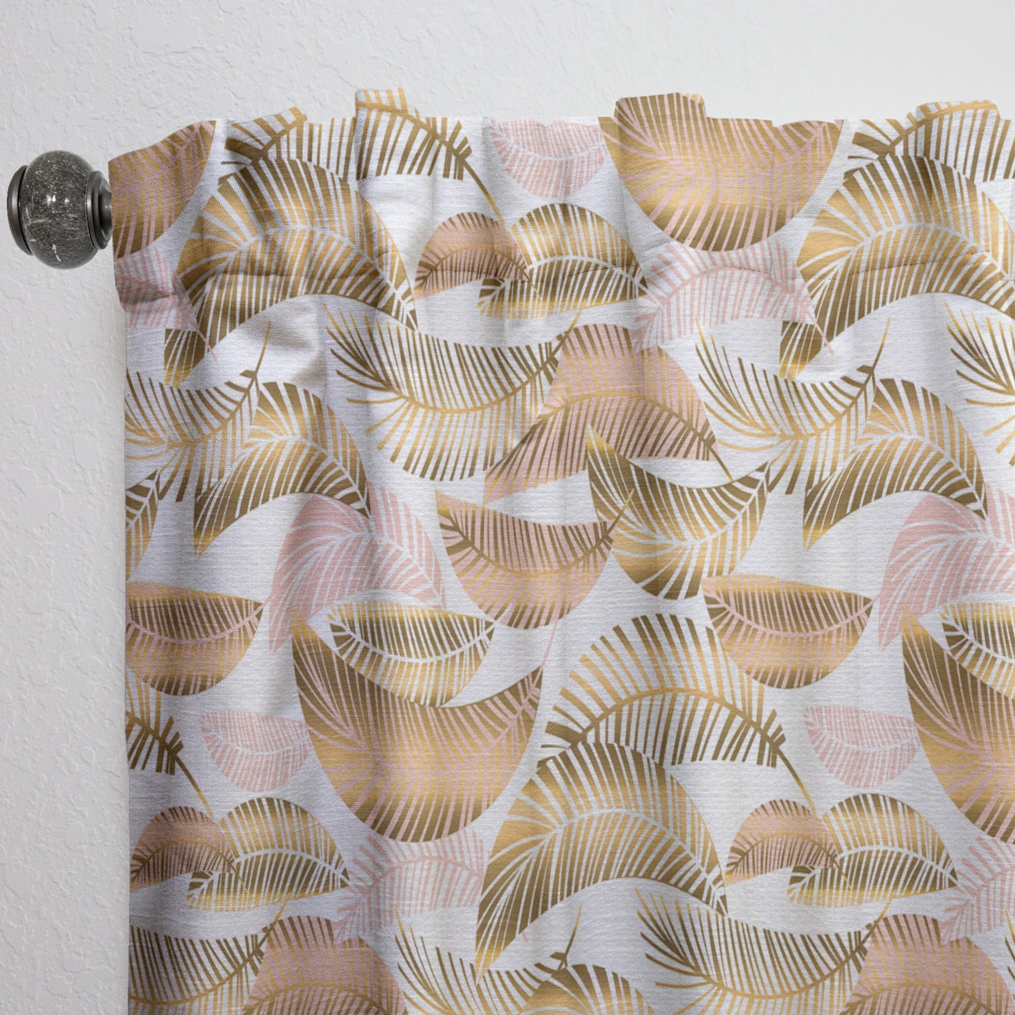 Designart 'Golden Tropical Leaves Pattern III' Mid-Century Modern Curtain Panel