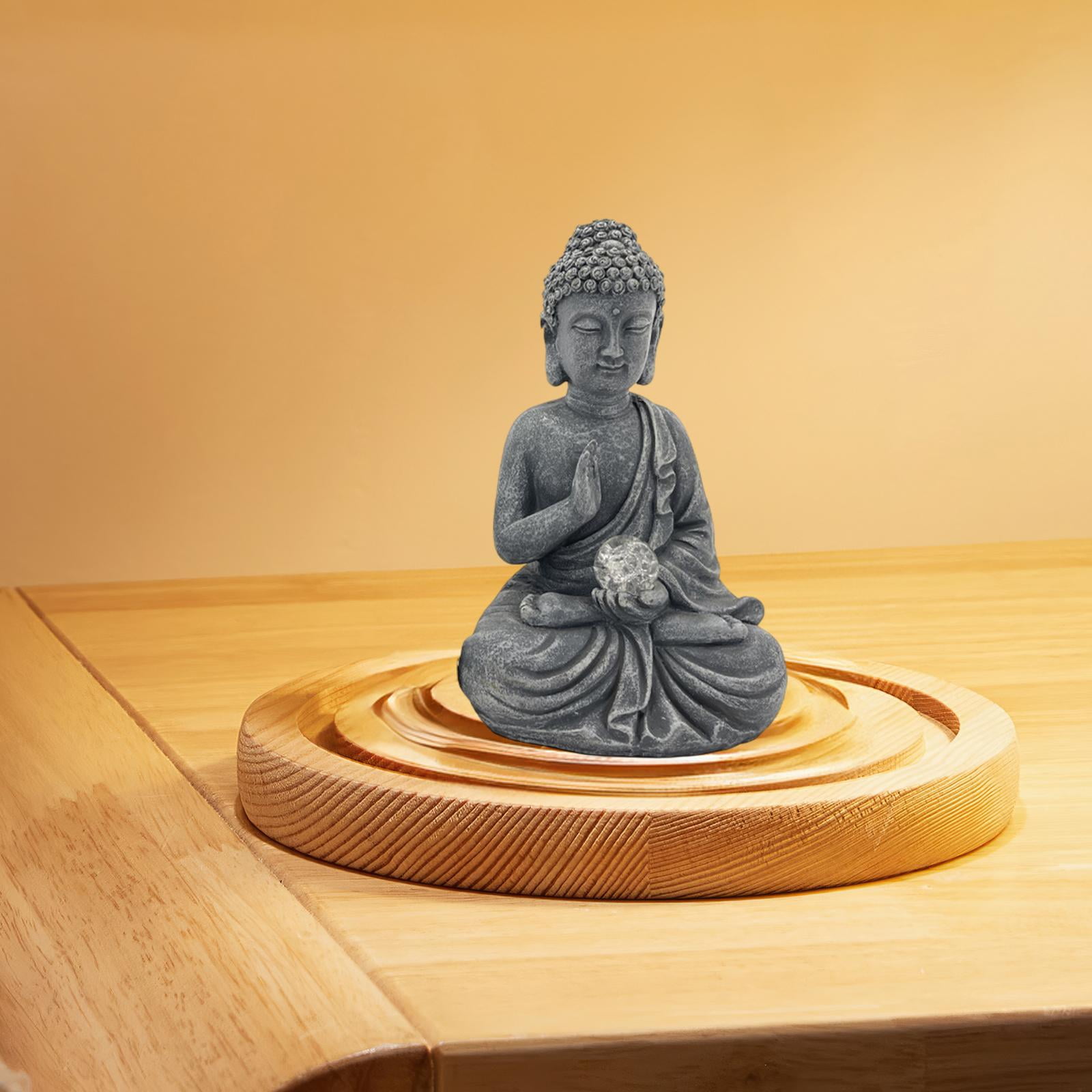 figatia Garden Solar Buddha Sculpture with Lamp Entrance Ornament for Courtyard Size S