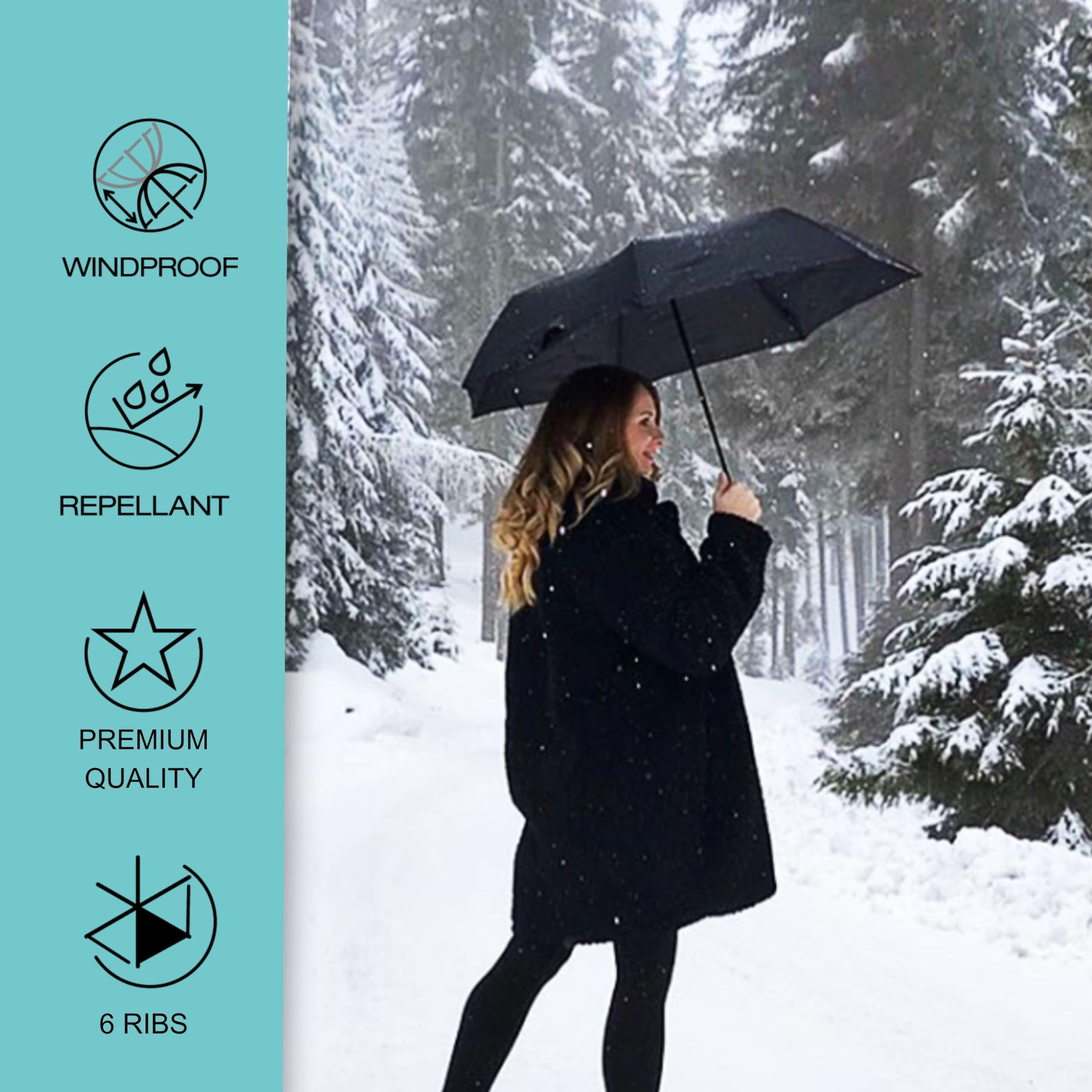 Knirps U.200 Ultra Light Automatic Rain Umbrella in Black – One-Touch Auto Open/Close, Wind-Tunnel Tested, 37in Canopy, Aluminum Fiberglass Frame, Pocket-Size Travel Umbrellas, Cover Included