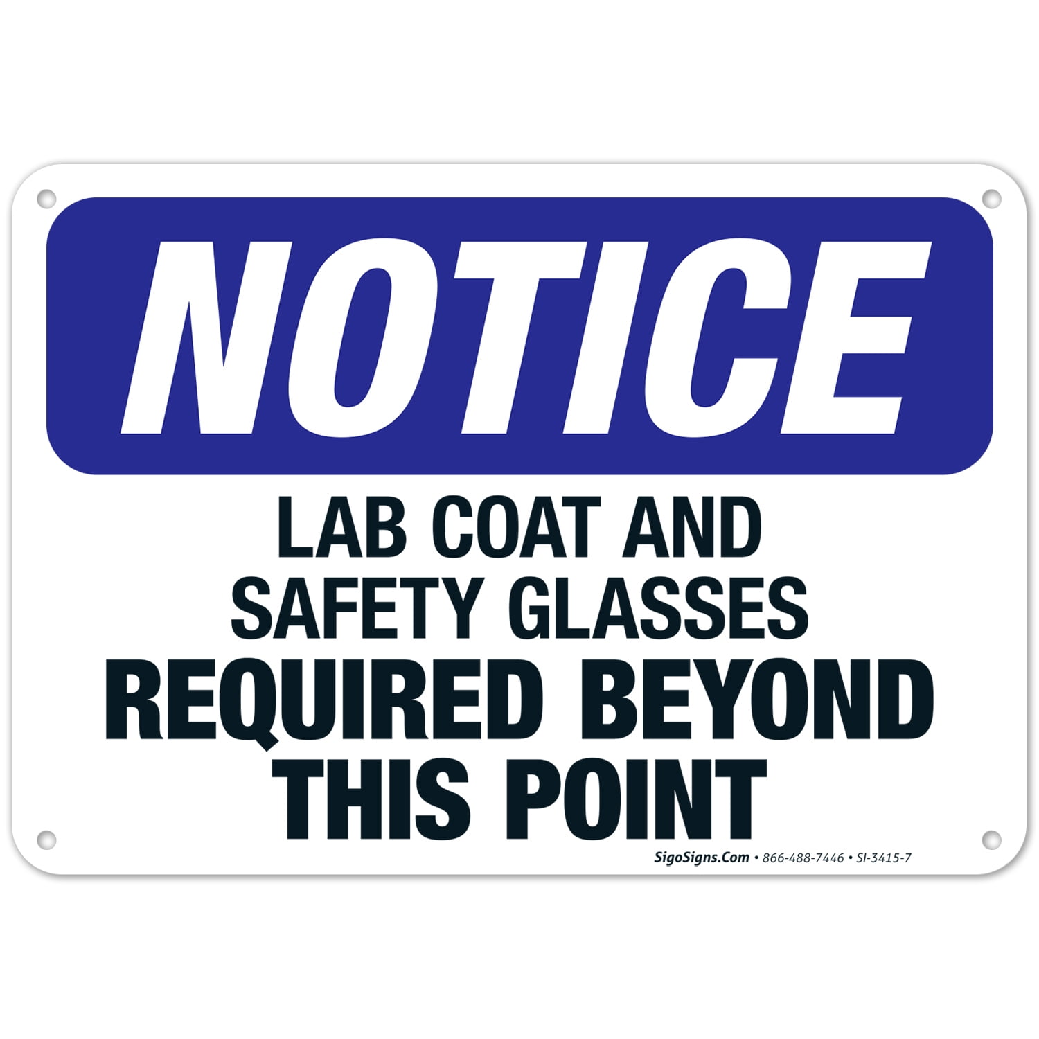 Lab Coat And Safety Glasses Required Sign, OSHA Sign, 10x7 Aluminum