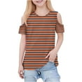thumbnail image 2 of Girls Cold Shoulder 3/4 Sleeve Tops Dressy V Neck Stripe Cut Out Blouse Elegant Workout Trendy T Shirt for 3-12 Years, 2 of 7
