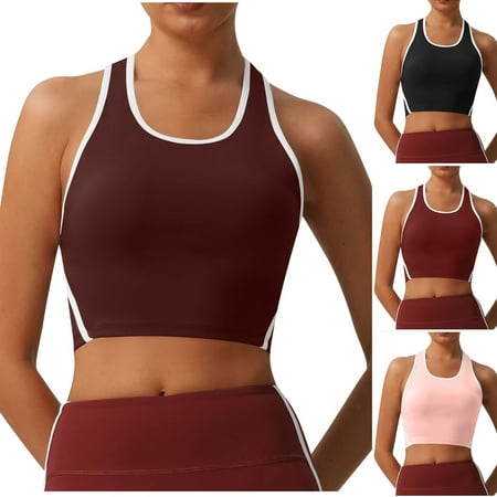 Fanxing Women s Sports Bras Trendy Color Block Yoga Bra Racerback Camisoles Workout Tank Tops Red L