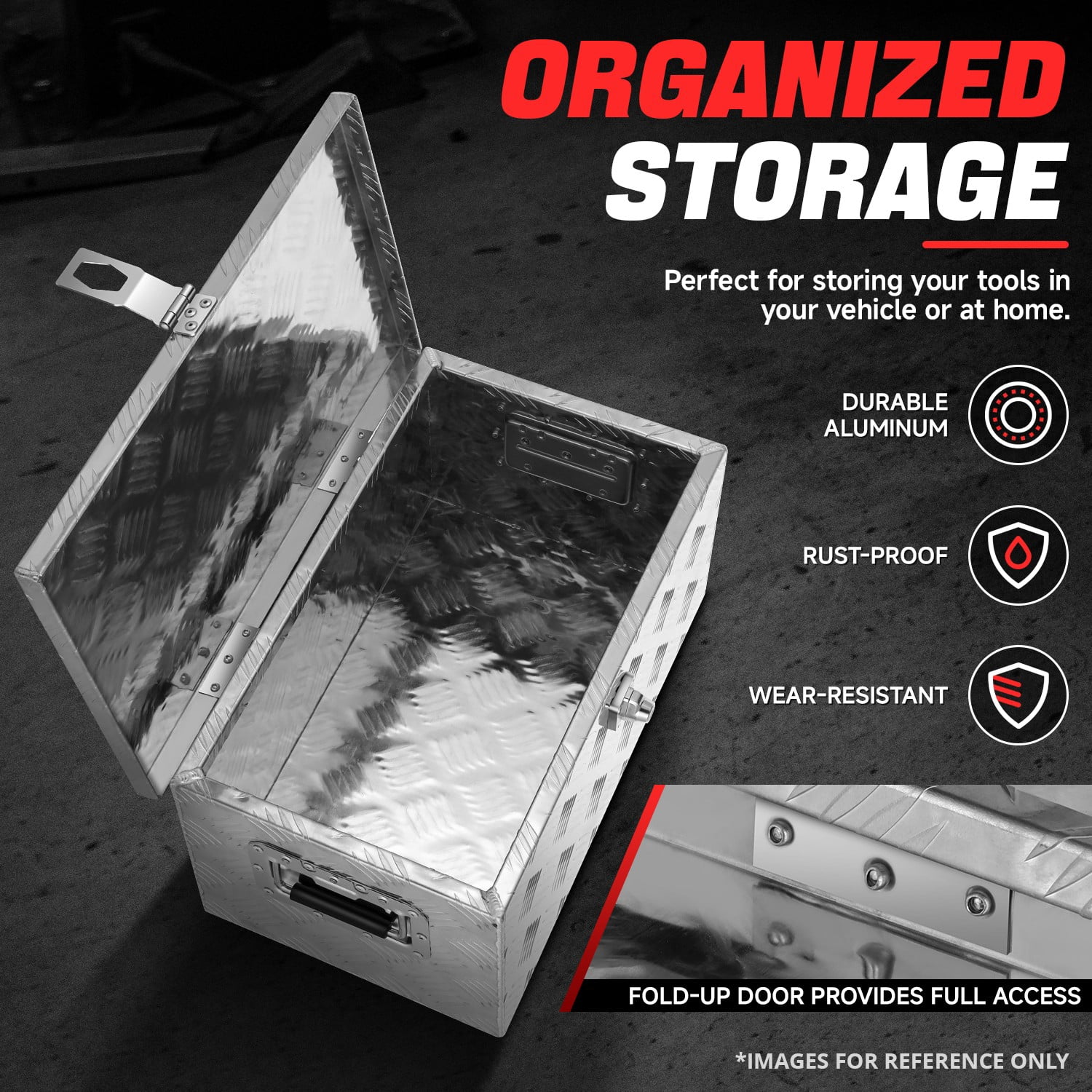 DNA Motoring 20"x10"x12" Aluminum Pickup Truck Trailer Trunk Bed Tool Storage Box w/ Side Handle