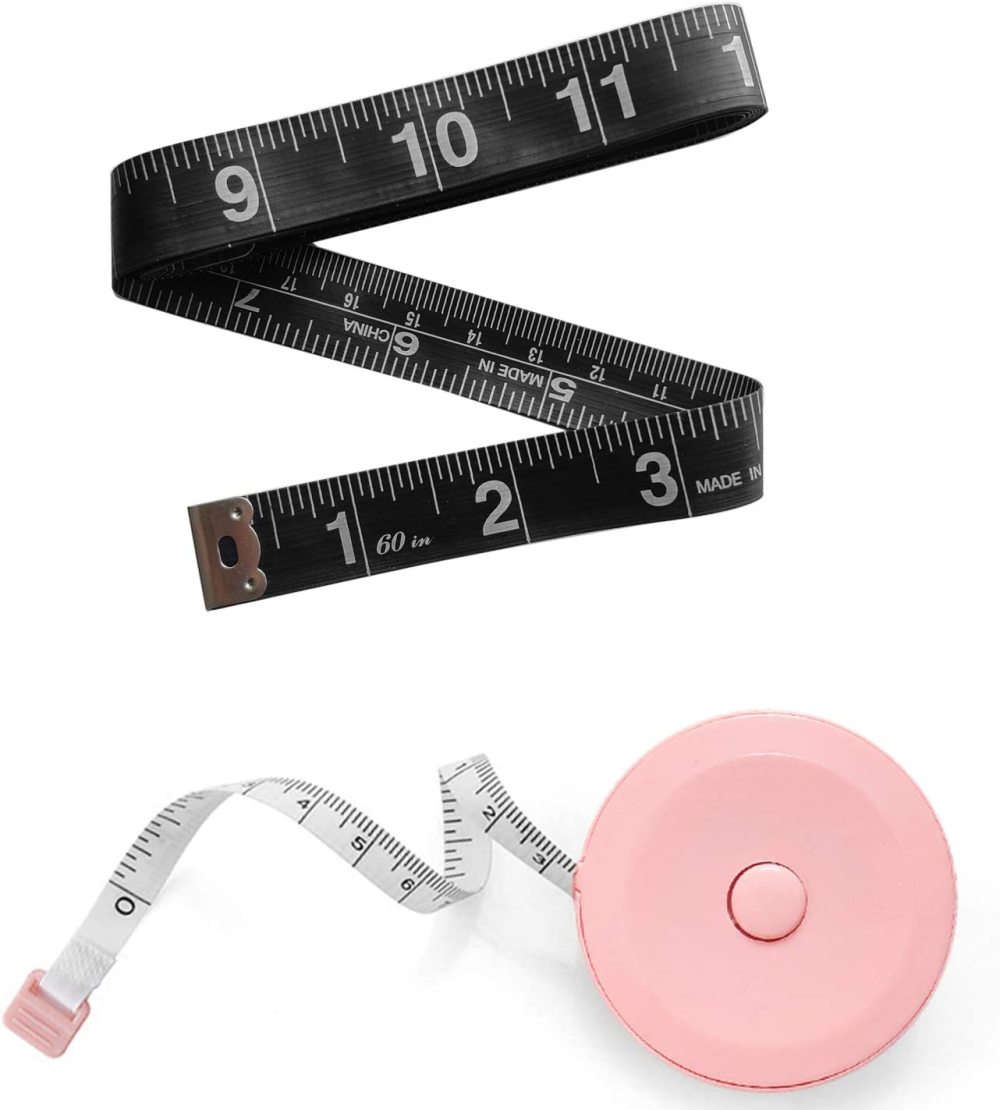 Tape Measure Measuring Tape for Body Fabric Sewing Tailor Cloth Craft  Measurements 60 Inch150-cm Soft Black & Mini Retractable Pink Tape Measure  Body