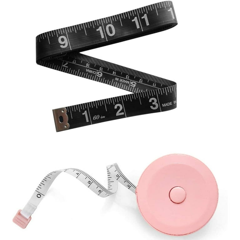 Tape Measure Measuring Tape for Body Fabric Sewing Tailor Cloth Craft  Measurements 60 Inch150-cm Soft Black & Mini Retractable Pink Tape Measure  Body