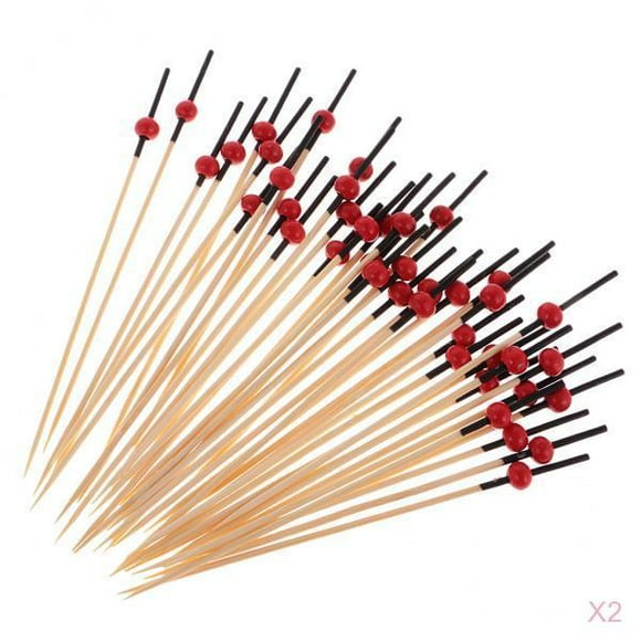 200Pcs Pearl Shape Cocktail Skewers Wooden Skewers Fruit Skewer for Party Bar