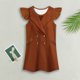 thumbnail image 4 of Vestido Meghan marrón con manga mosca cuello en V traje de fiesta de estilo informal con botones para niñas, 4 of 9