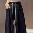 thumbnail image 3 of Staki Junior Girls Clothes Girls Sweatpants Front Seam Drawstring High Waist Wide Leg Sweat Pants Baggy Causal Kids High Waisted(Black,13-14 Years), 3 of 4