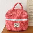 thumbnail image 1 of Bolsa de maquillaje a cuadros para mujer, bolsa de aseo de viaje de tela suave de algodón de gran capacidad, 1 of 7