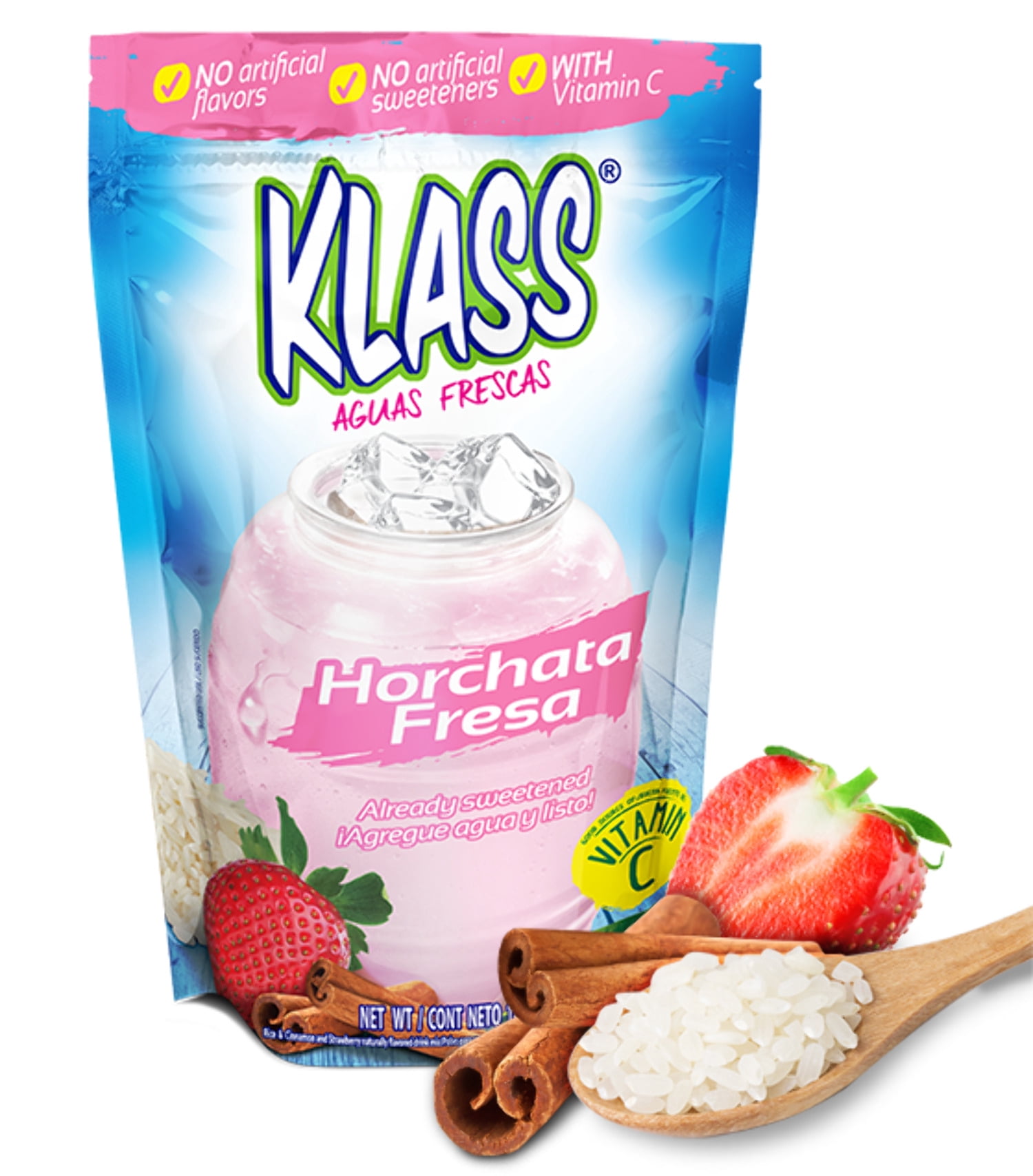 (4 pack) Klass Horchata Fresa Drink Mix Powder 14.1 oz