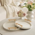 thumbnail image 6 of MODE HOME 2 Piece White Round Serving Tray with Handles, Woven-Texture Faux Leather Ottoman Tray for Living Room, Decorative Tray for Coffee Table Home Decor, 6 of 8