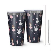 16oz Tumblers Dark Blue Ballerina Princess Pattern Stainless Steel Vacuum Insulated Double Wall Travel Tumbler Cups Mug with Lid and Straw,Cleaning Brush for Coffee,Tea