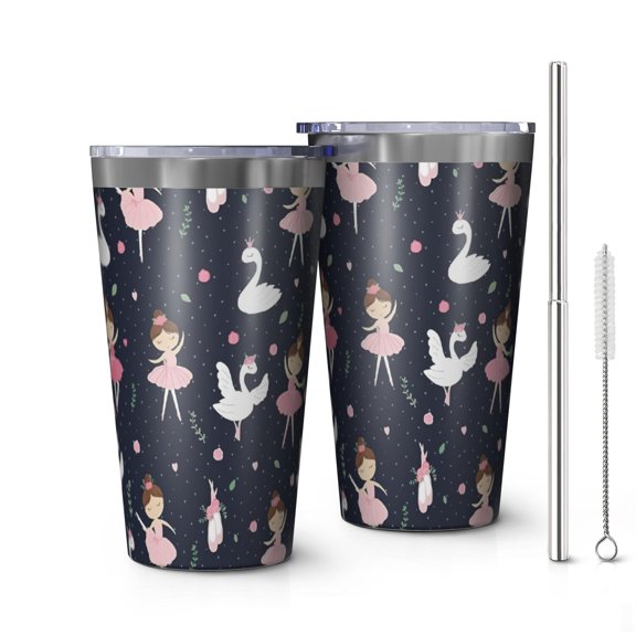 16oz Tumblers Dark Blue Ballerina Princess Pattern Stainless Steel Vacuum Insulated Double Wall Travel Tumbler Cups Mug with Lid and Straw,Cleaning Brush for Coffee,Tea
