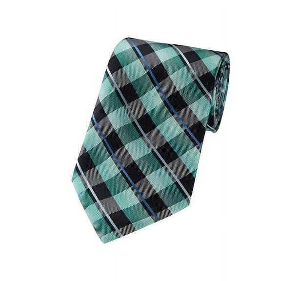 Multi Aqua Blue, Green, Black And Silver Plaid X-Long Woven Necktie
