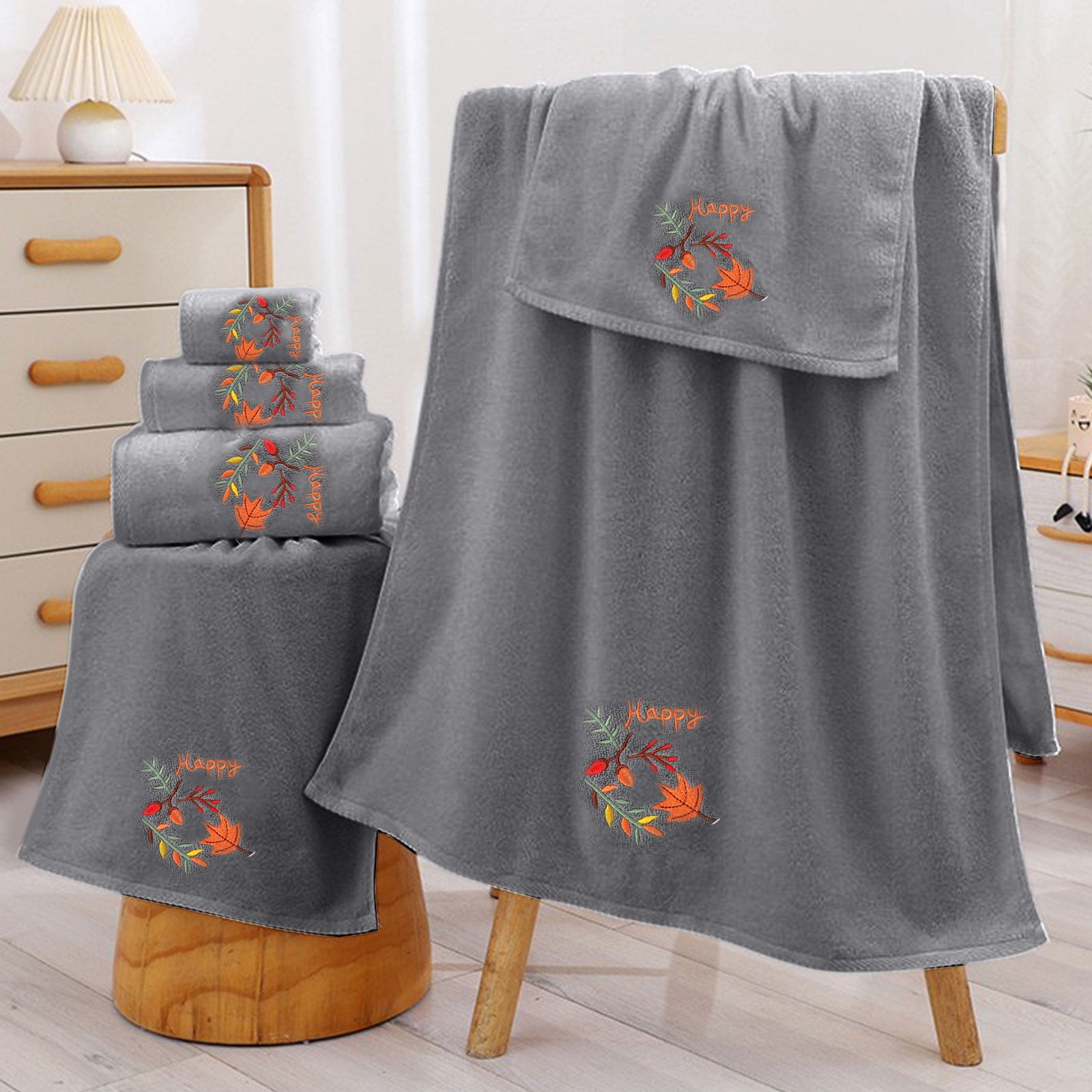 Xuniizn Bath Towels, Bath Towel Set for Halloween Decor, Cottons 2 Bath Towels + 2 Towels + 2 Square Towels, Hand Towels for Bathroom, Soft Face Towels for Holiday, Halloween Decoratives, Gray