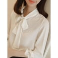thumbnail image 3 of MarinaVida Women's Bow Tied Neck Chiffon Blouses Casual Loose Long Sleeve Office Work Solid Tops Shirts, 3 of 5