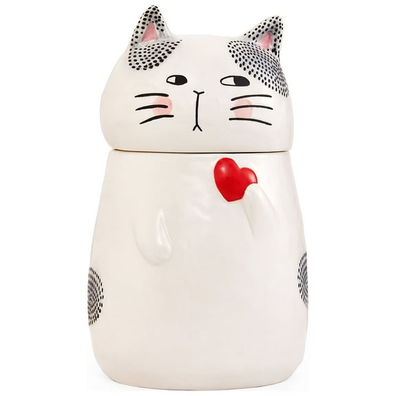 Bico Cartoon Cat Handpainted Stoneware Air Tight White 10.2 inch Cookie Jar, Dishwasher Safe, for storing Cookie, Candy, Coffee
